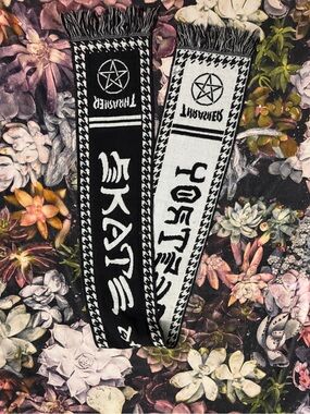 Thrasher Black and White Graphic Knit Scarf with Fringe